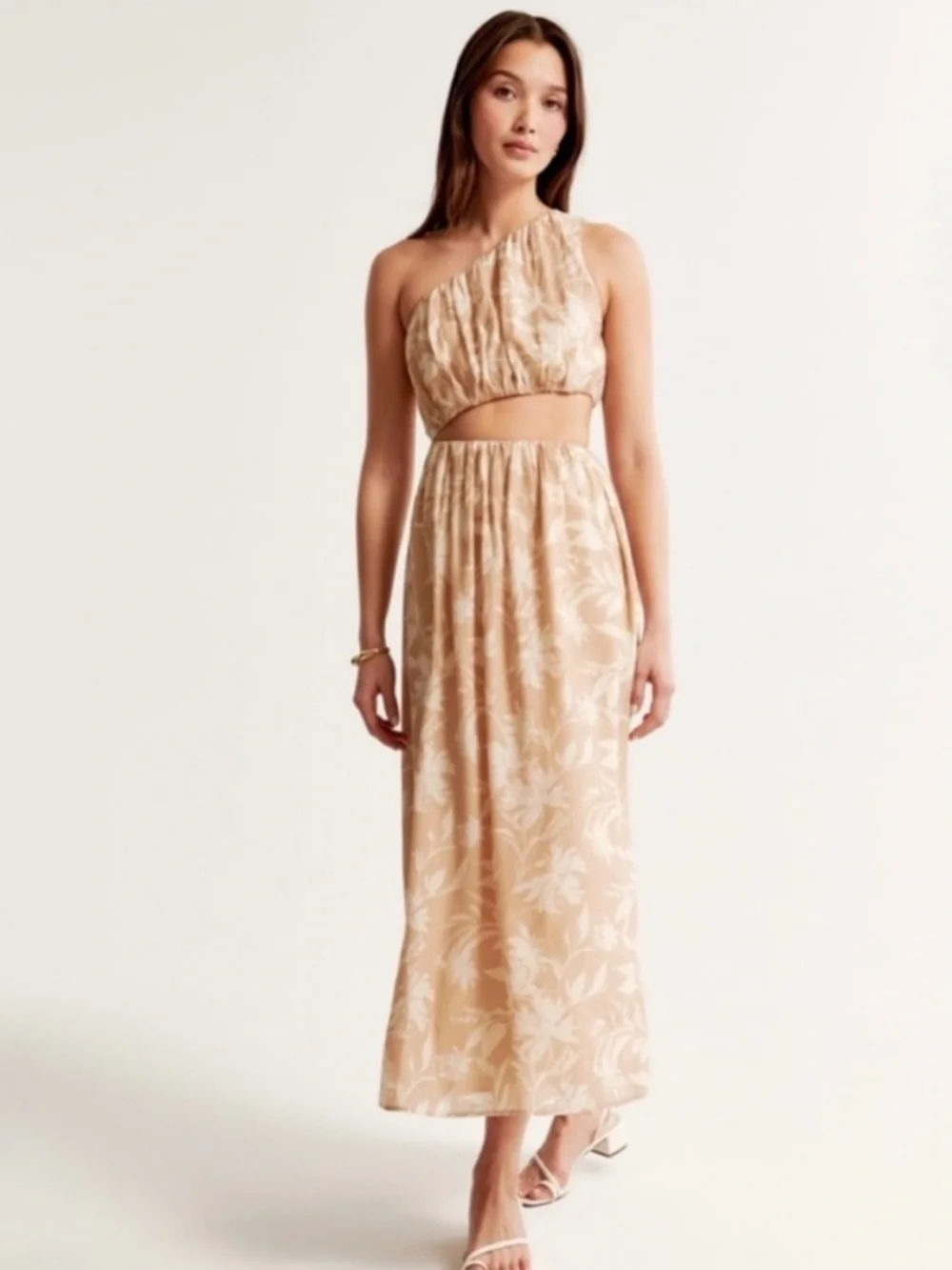 Abercrombie & Fitch Neutral Beige Floral One-Shoulder Cut Out Maxi Skirt NWT